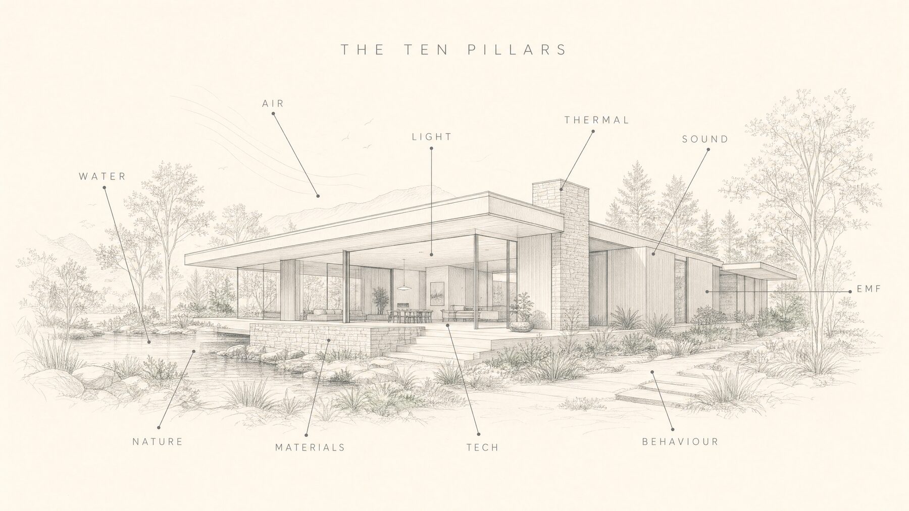 MAVI board: a home in nature annotated with the ten MAVI pillars