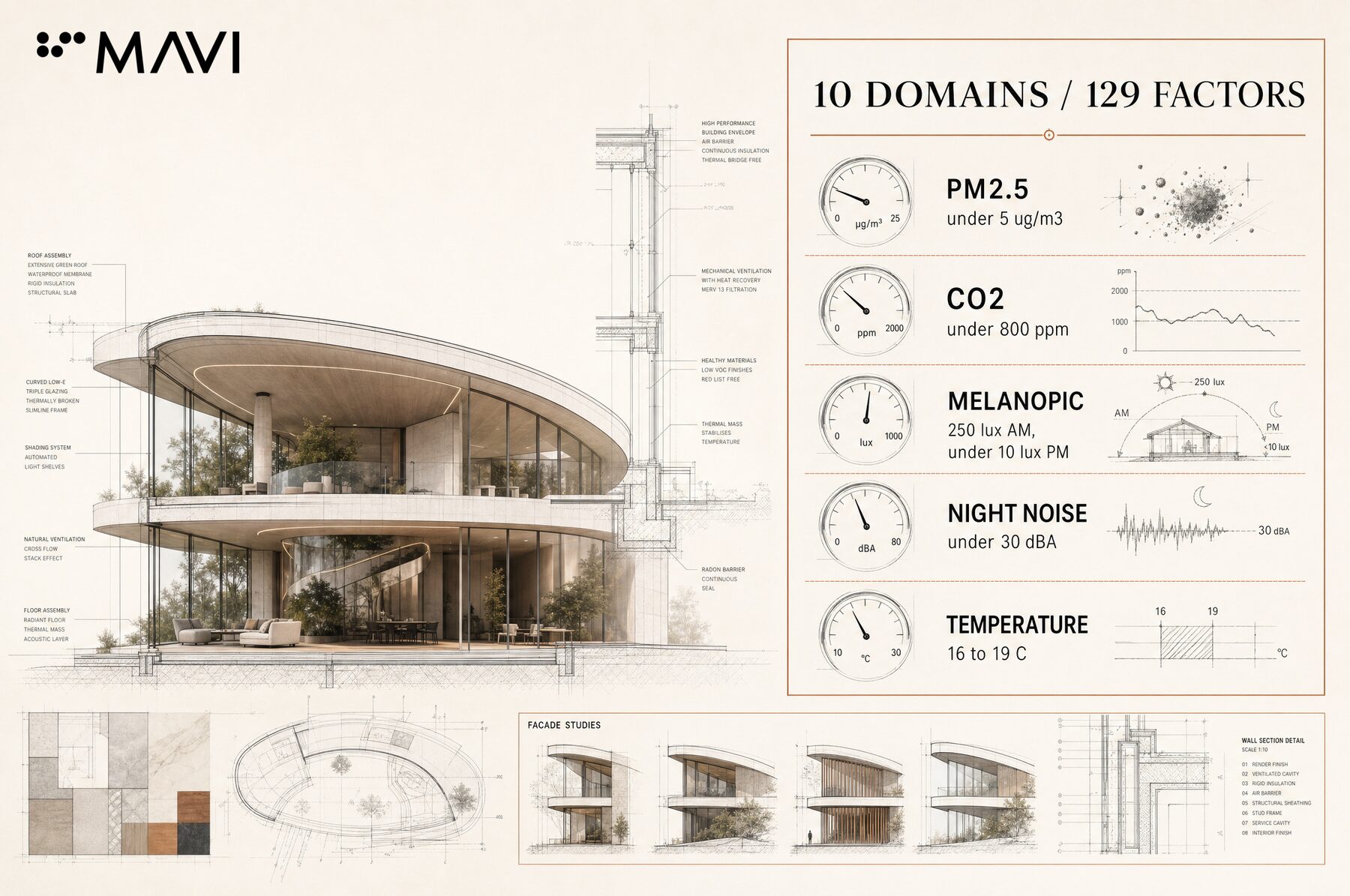 MAVI specification board listing the home