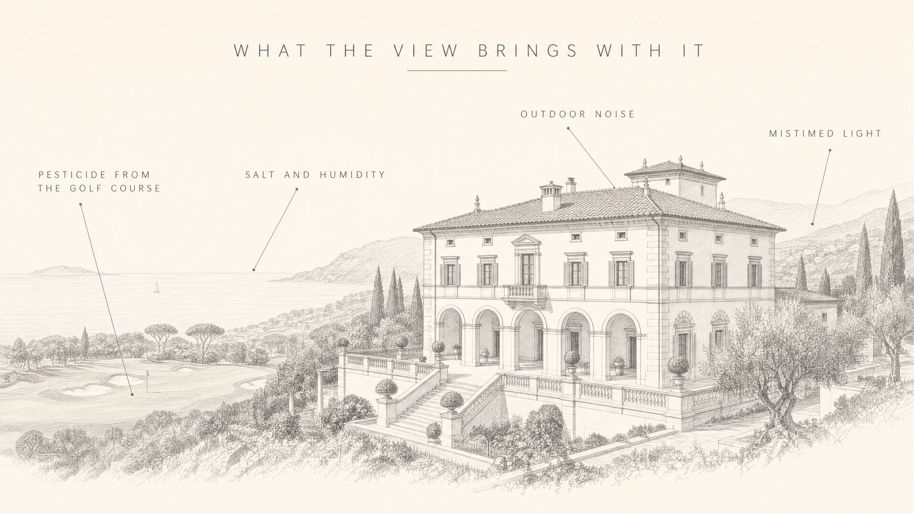 MAVI board: a coastal villa and the invisible inputs the surroundings carry toward it