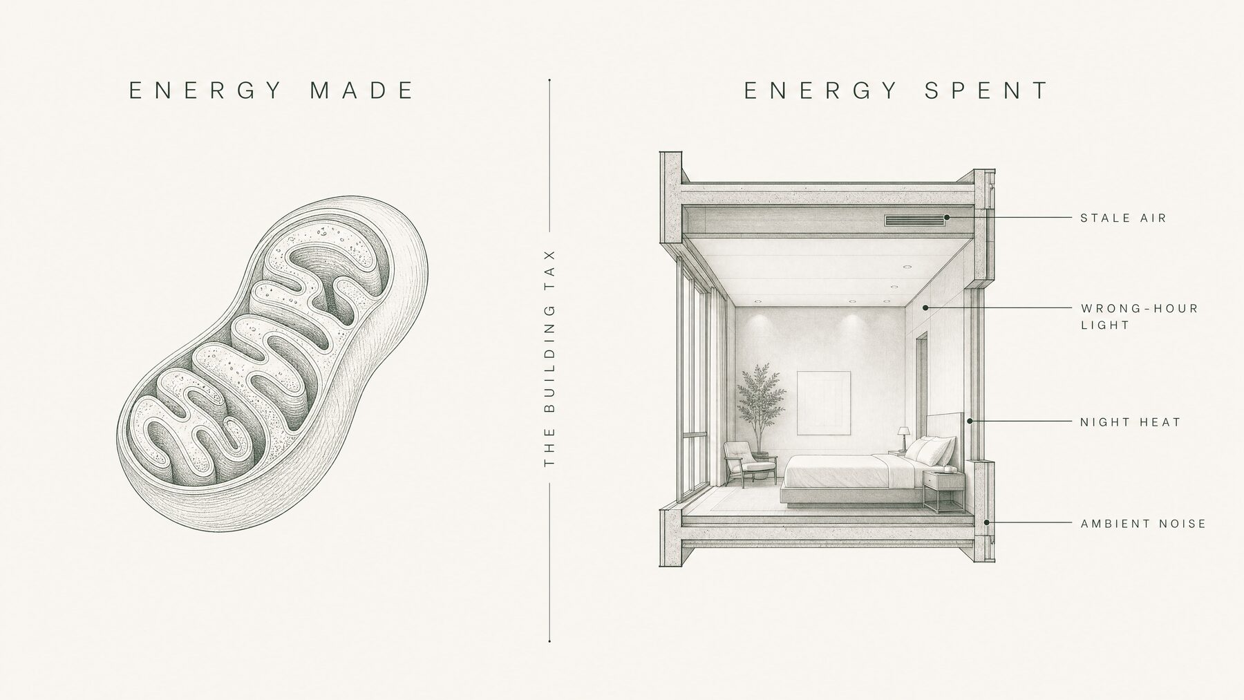 MAVI board: the energy mitochondria make versus the energetic tax the building levies